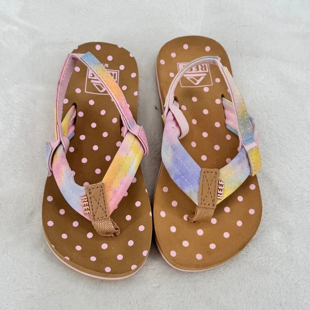 Reef Little Ahi Sandals Toddler Size 9/10 Tie Dye Polka Dot Backstrap Flip Flops